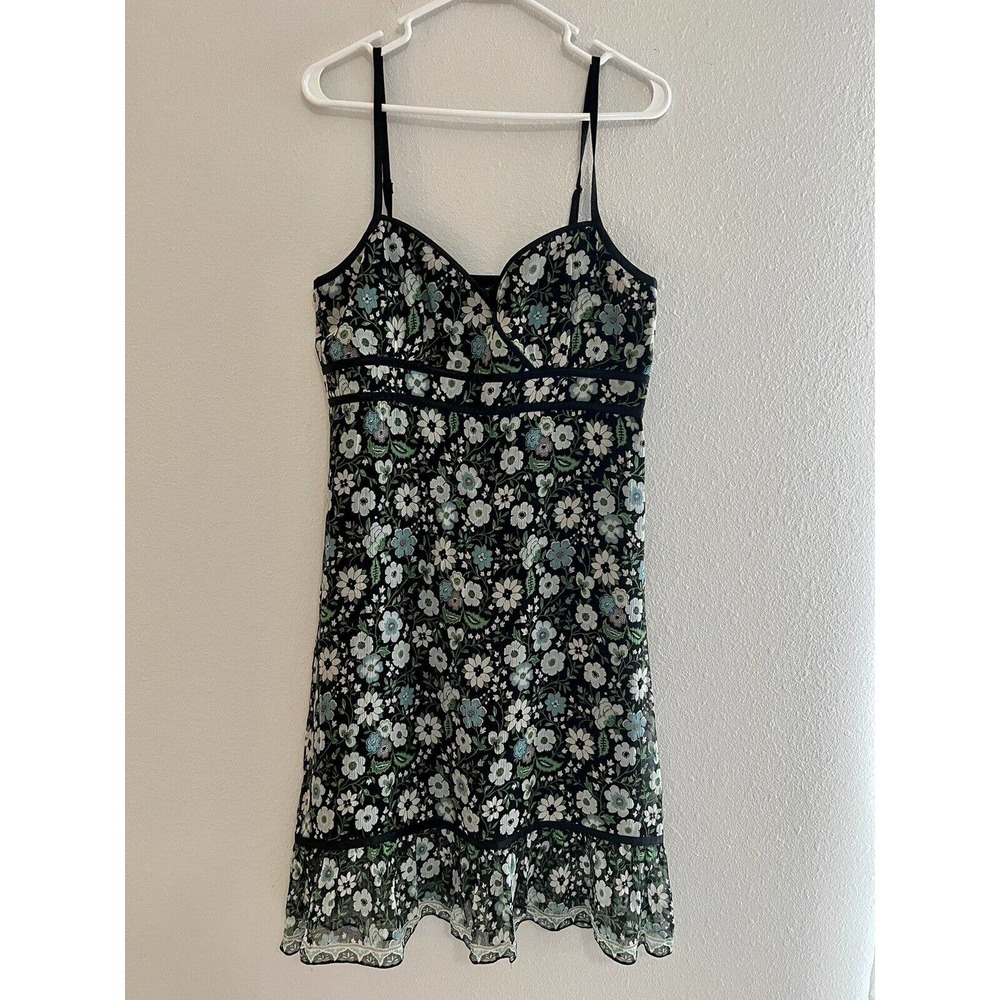 Antonio Melani Silk Dress Women’s Size 8  Floral Sundress Sheer Lined Black NWT